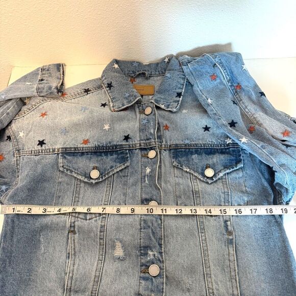 BLANK NYC Star Embroidered Born in USA Denim Jacket Size Small - Picture 10 of 10